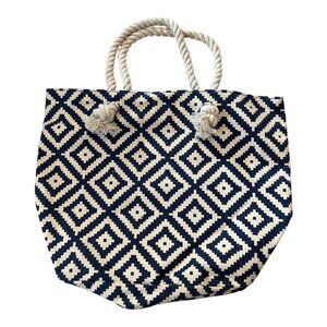 Summer & Rose Navy Cream Geometric Tote Rope Handle Beach Bag Coastal Style